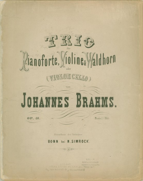 Brahms, Johannes - Trio für Clavier, Violine & Waldhorn oder