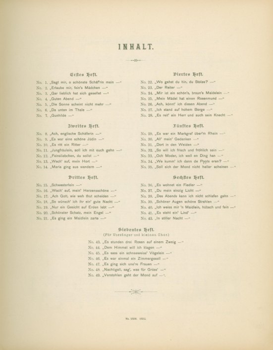 Brahms, Johannes Deutsche Volkslieder mit ClavierBegleitung. Heftes