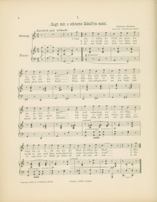 Brahms, Johannes Deutsche Volkslieder mit ClavierBegleitung. Heftes