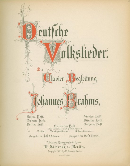 Brahms, Johannes - Deutsche Volkslieder mit Clavier-Begleitung. Heftes