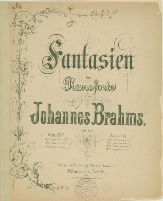 Brahms, Johannes - Fantasien für Pianoforte, Erstes Heft, op. 116,