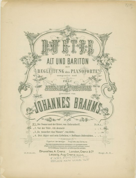Brahms, Johannes - Duette für Alt und Bariton mit Begleitung des