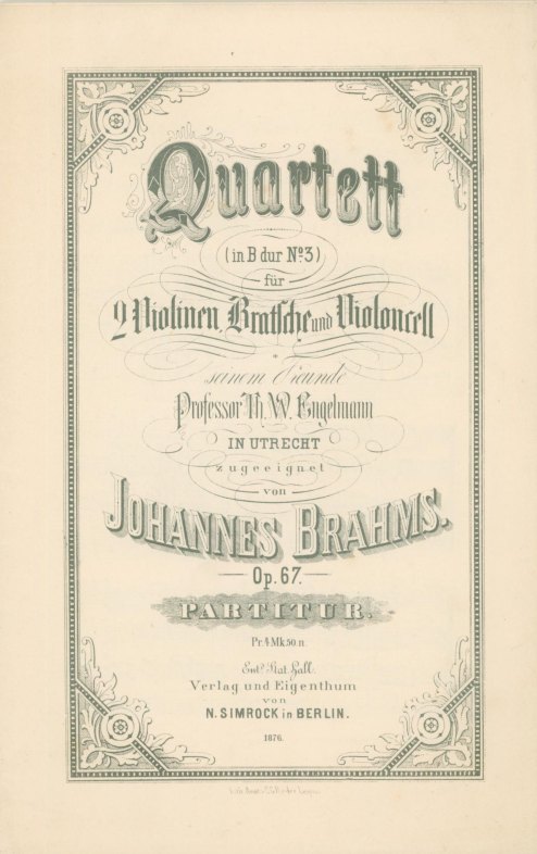 Brahms, Johannes - Quartett (in B dur No. 3) für 2 Violinen, Bratsche