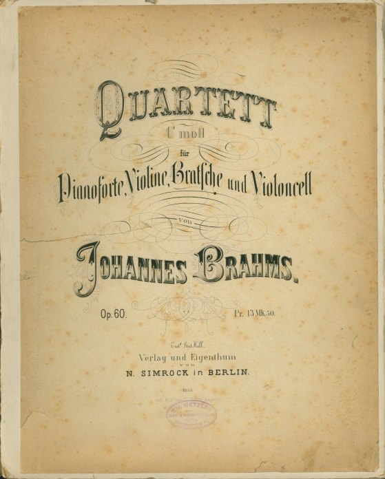 Brahms, Johannes - Quartett, C-moll, für Pianoforte, Violine, Bratsche
