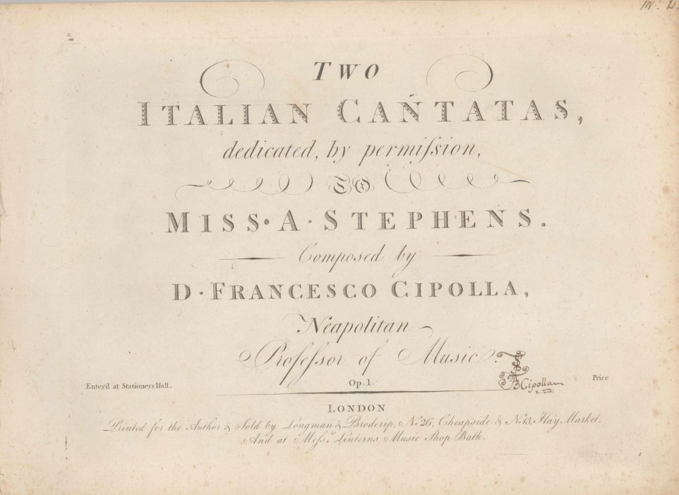 Cipolla, Francesco - Two Italian Cantatas. Op. 1. [Piano-vocal