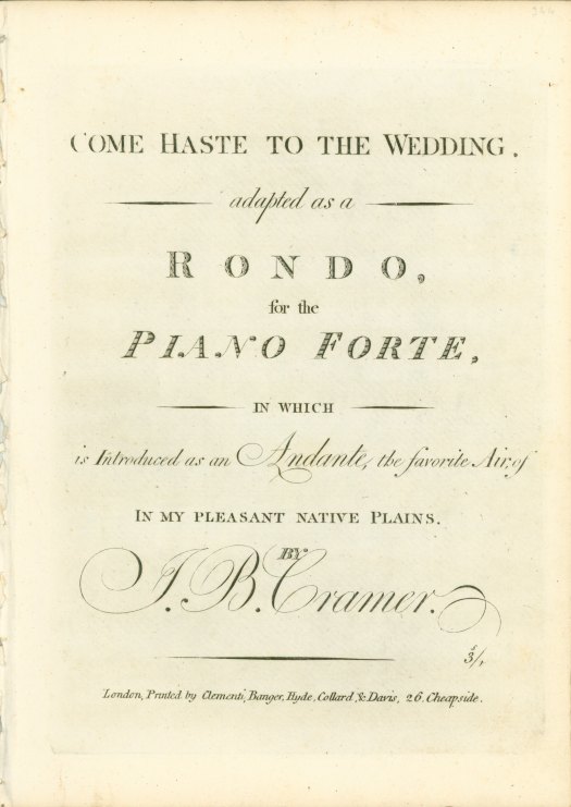 Cramer, J.B. - Come Haste to the Wedding, adapted as a Rondo for the
