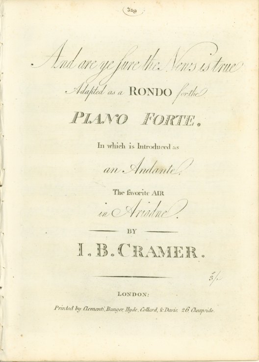 Cramer, J.B. - And are ye sure the News is true, Adapted as a Rondo for