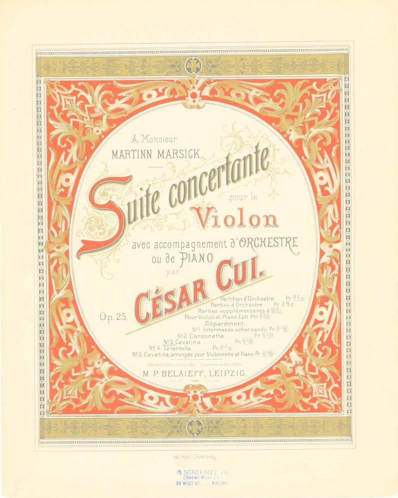 Cui, Caesar - Suite concertante pour le Violon avec accompagnement