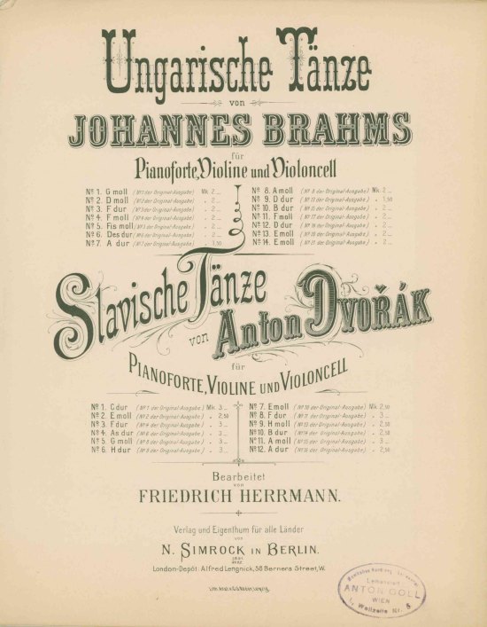 Dvorak, Antonín - Slavische Tänze für Pianoforte, Violine und