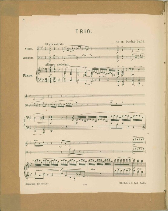 Dvorak, Antonin - Trio, G moll, für Pianoforte, Violine und