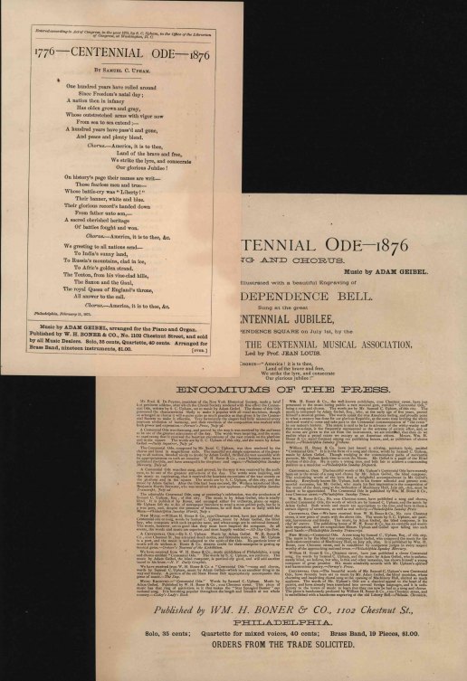 CENTENNIAL ODE - Geibel, Adam - Centennial Ode. 1776 - 1876. Song and