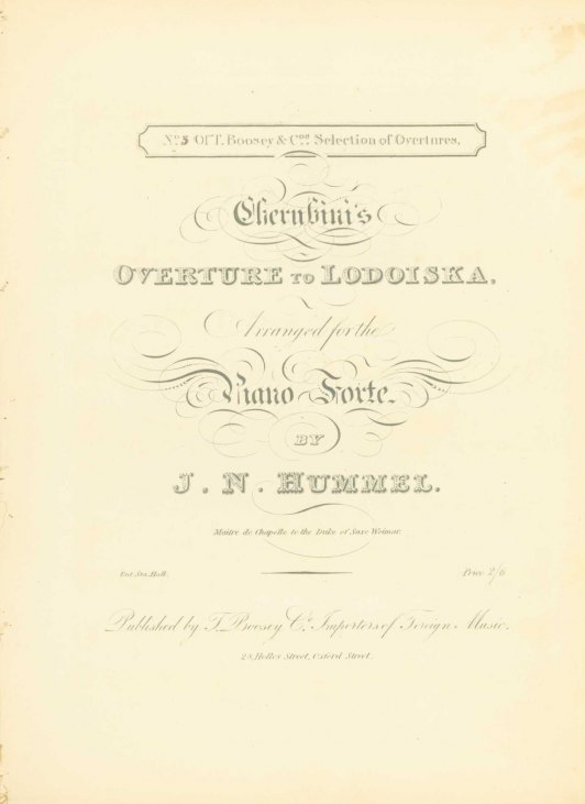 Hummel, Johann N. - Cherubini's Overture to Lodoiska, Arranged for the