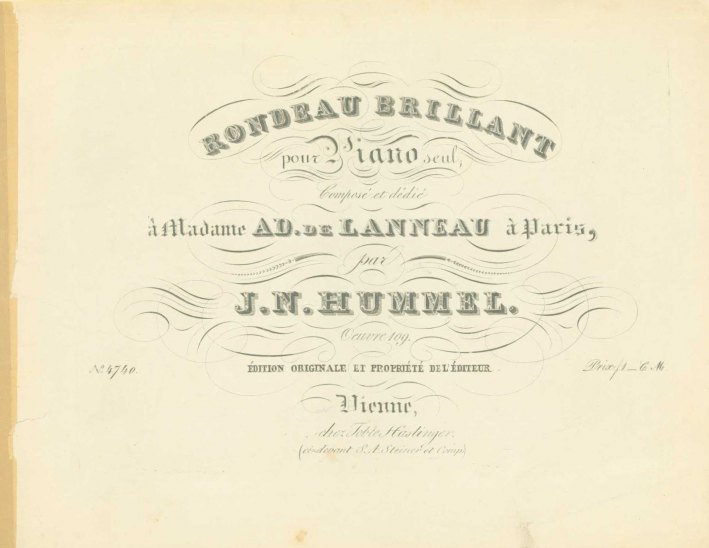 Hummel, Johann N. - Rondeau Brillant pour Piano seul. Op. 109. Édition
