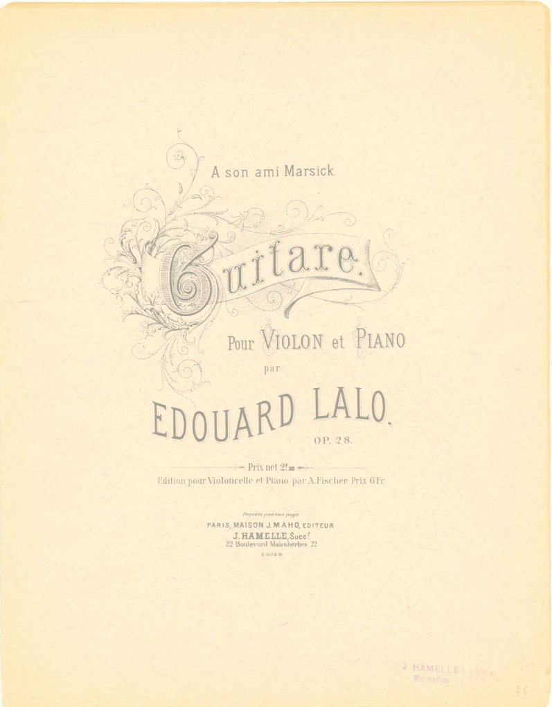 Lalo, Édouard - Guitare. Pour Violion et Piano. Op. 28