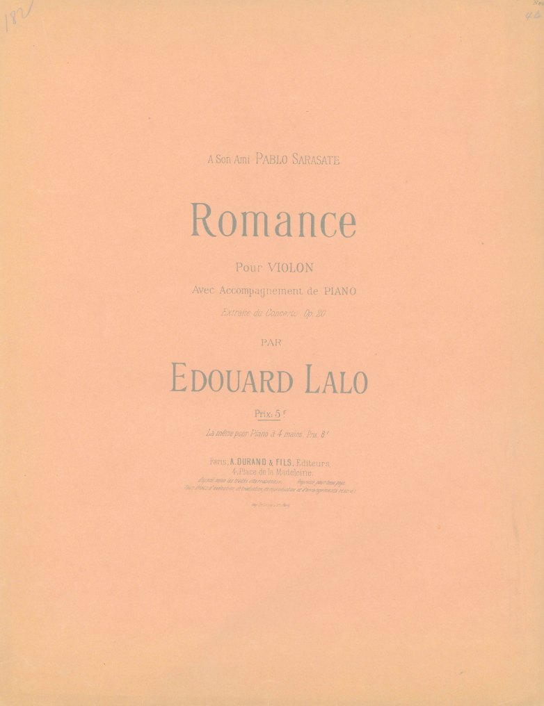 Lalo, Édouard - Romance pour Violon avec Acccompagnement de Piano.