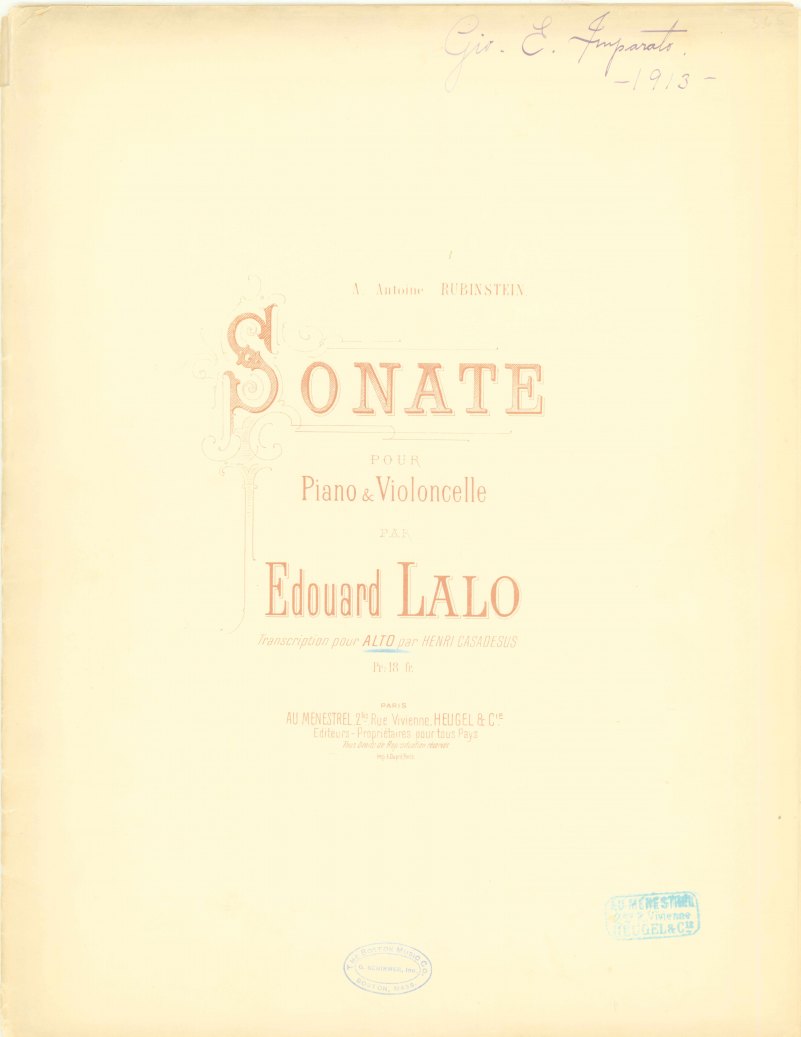 Lalo, Édouard - Sonate pour Piano & Violoncelle. [Transcription for