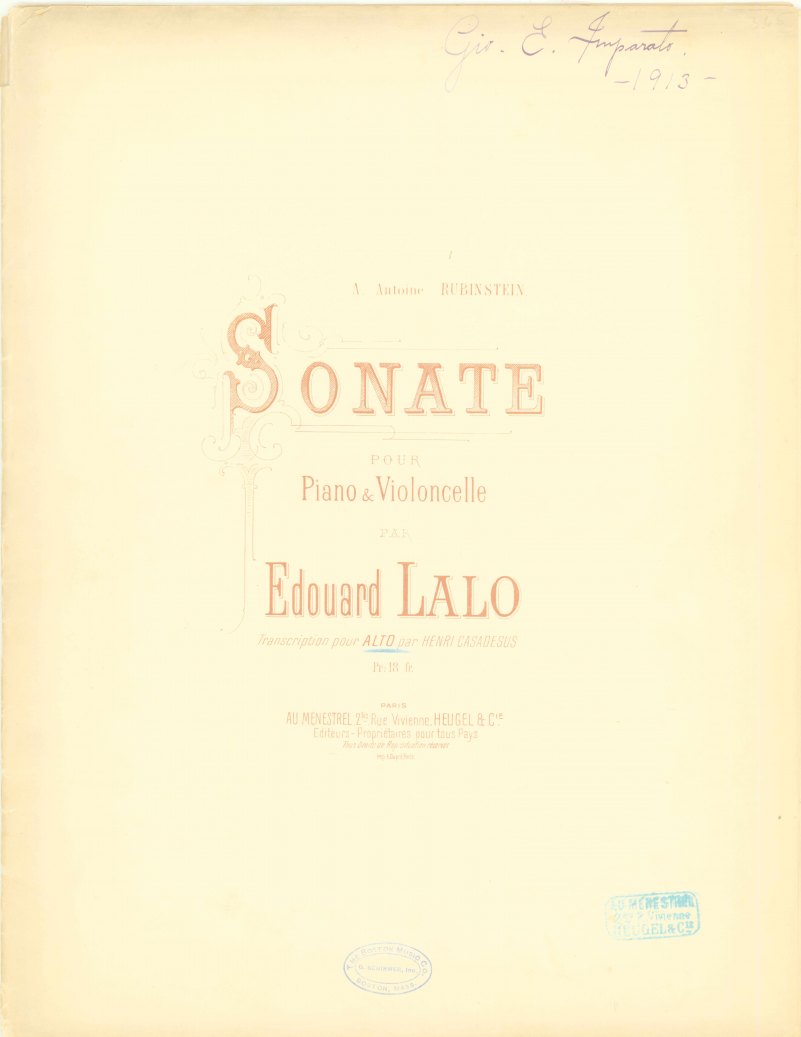 Lalo, Édouard - Sonate pour Piano & Violoncelle. [Transcription for