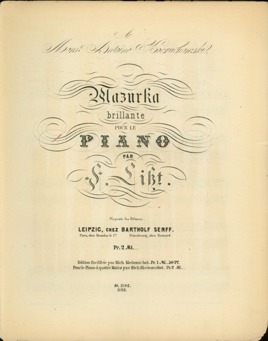 Liszt, Franz - Mazurka brilliante pour le Piano par F. Liszt. For Piano