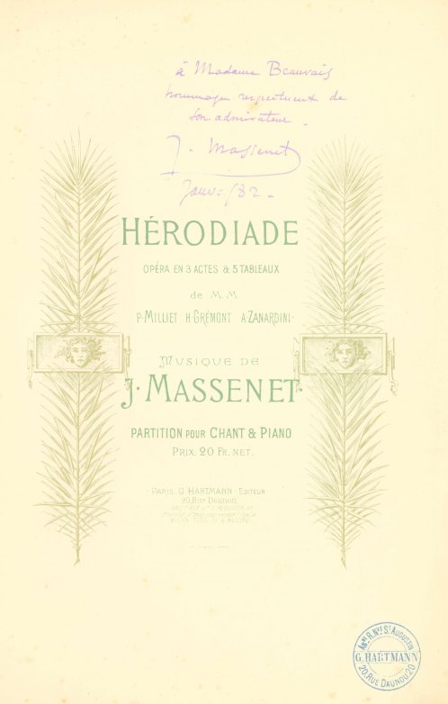 Massenet, Jules - Hérodiade. Opèra en 3 Actes. [Vocal score]