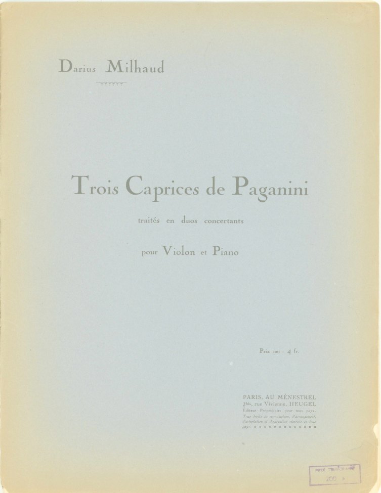 Milhaud, Darius - Trois Caprices de Paganini, traités en duos