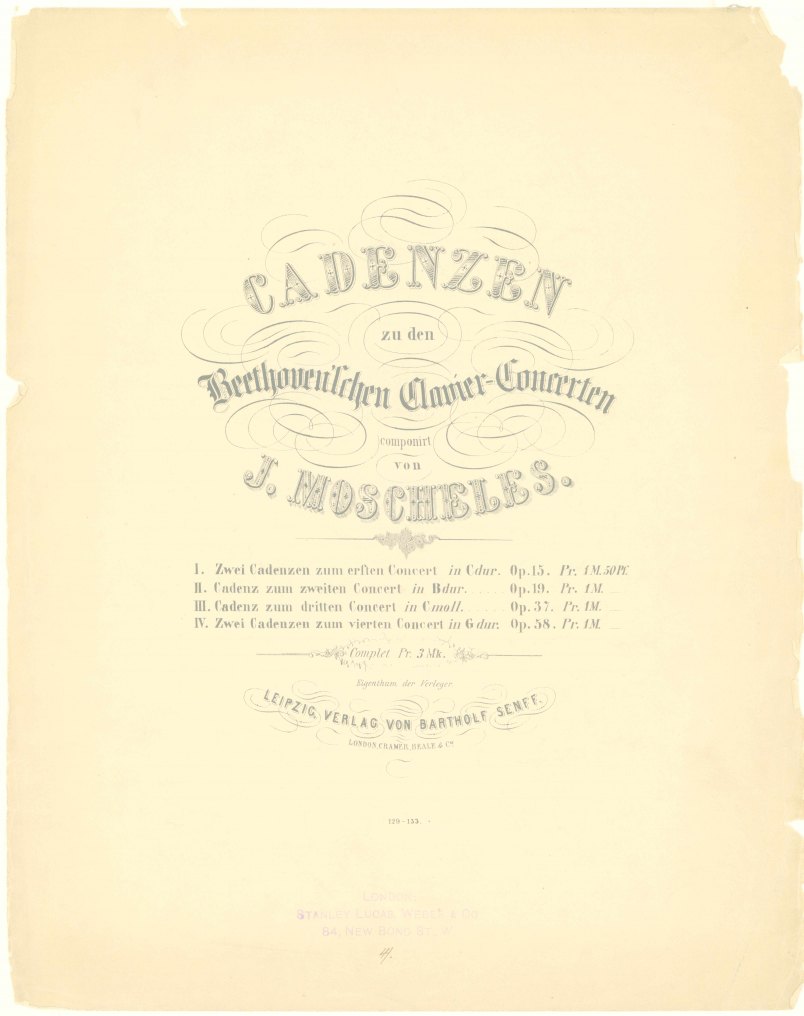 Moscheles, Felix - Cadenzen zu den Beethoven'schen Clavier-Concerten: