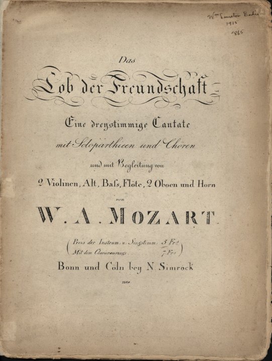 Mozart, W.A. - Masonic Cantata, K623, "Das Lob der Freundschaft, eine