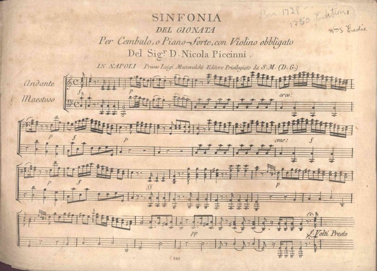 Piccinni, Nicola - Sinfonia del Gionata per Cembalo, o Piano-forte, con