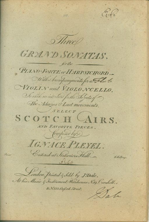 Pleyel, Ignaz - Three Grand Sonatas, for the Piano-Forte or