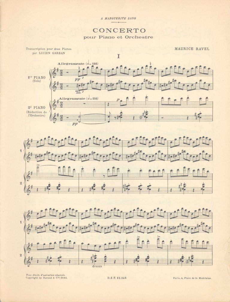 Ravel, Maurice - Concerto pour Piano et Orchestre. [Arrangement for Two