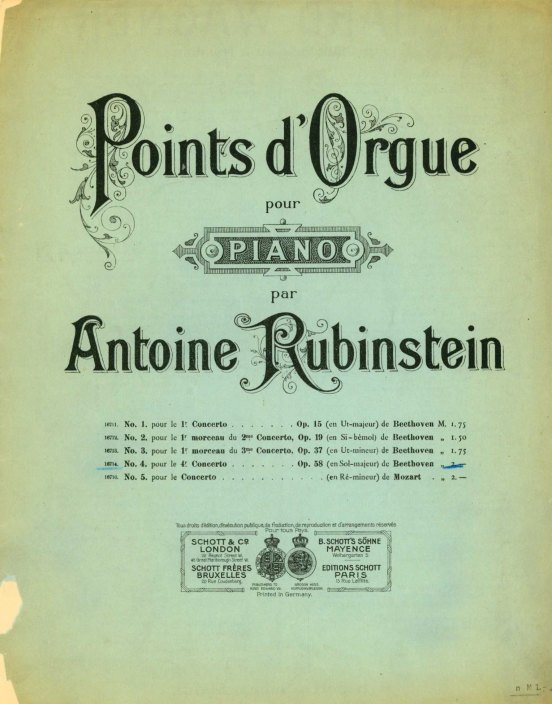 Rubinstein, Anton - Points d'Orgue pour le 4me. Concerto, Op. 58, de L.
