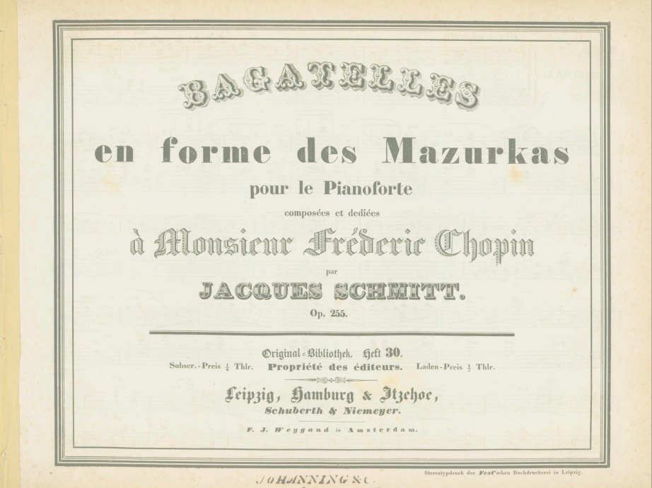 Schmitt, Jakob (Jacques) - Bagatelles en forme des Mazurkas pour le