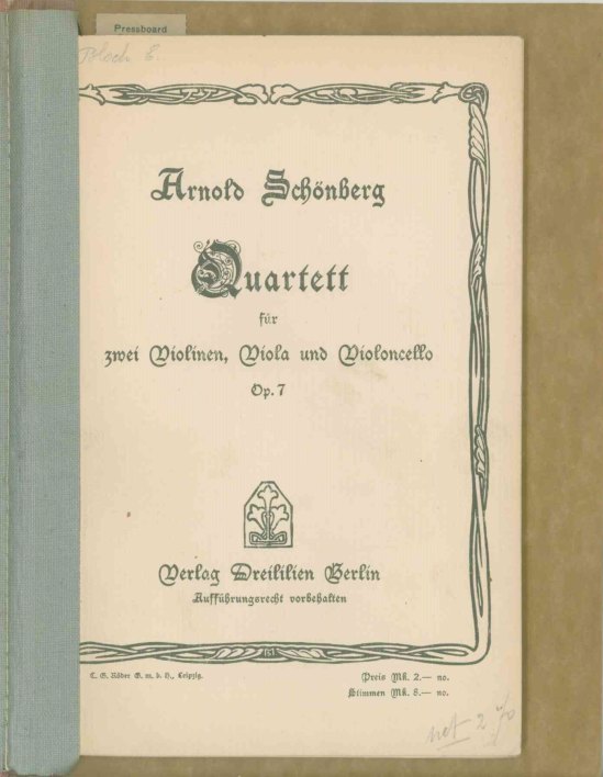 SCHOENBERG - QUARTET FROM BLOCH LIBRARY - Schoenberg, Arnold - Quartett