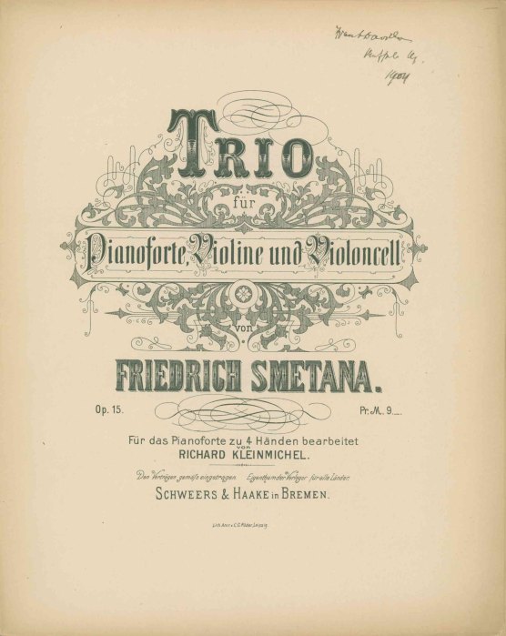 Smetana, Bedrich - Trio für Pianoforte, Violine und Violoncell. Op. 15.