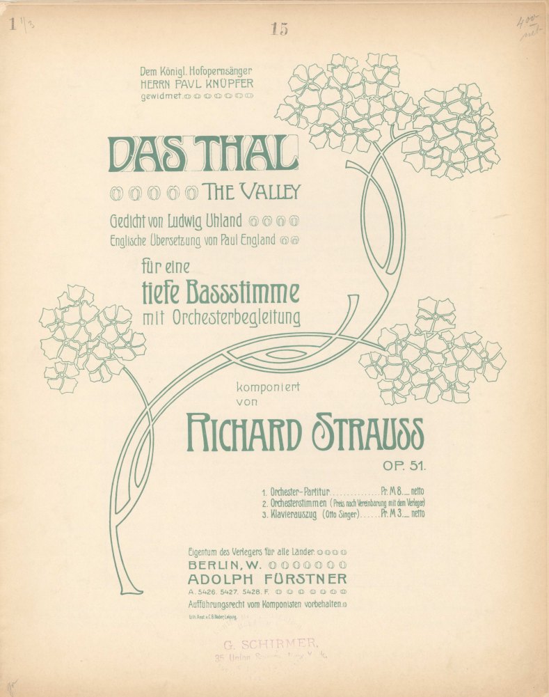 Strauss, Richard - Das Thal. The Valley. Für eine tiefe Bassstimme mit