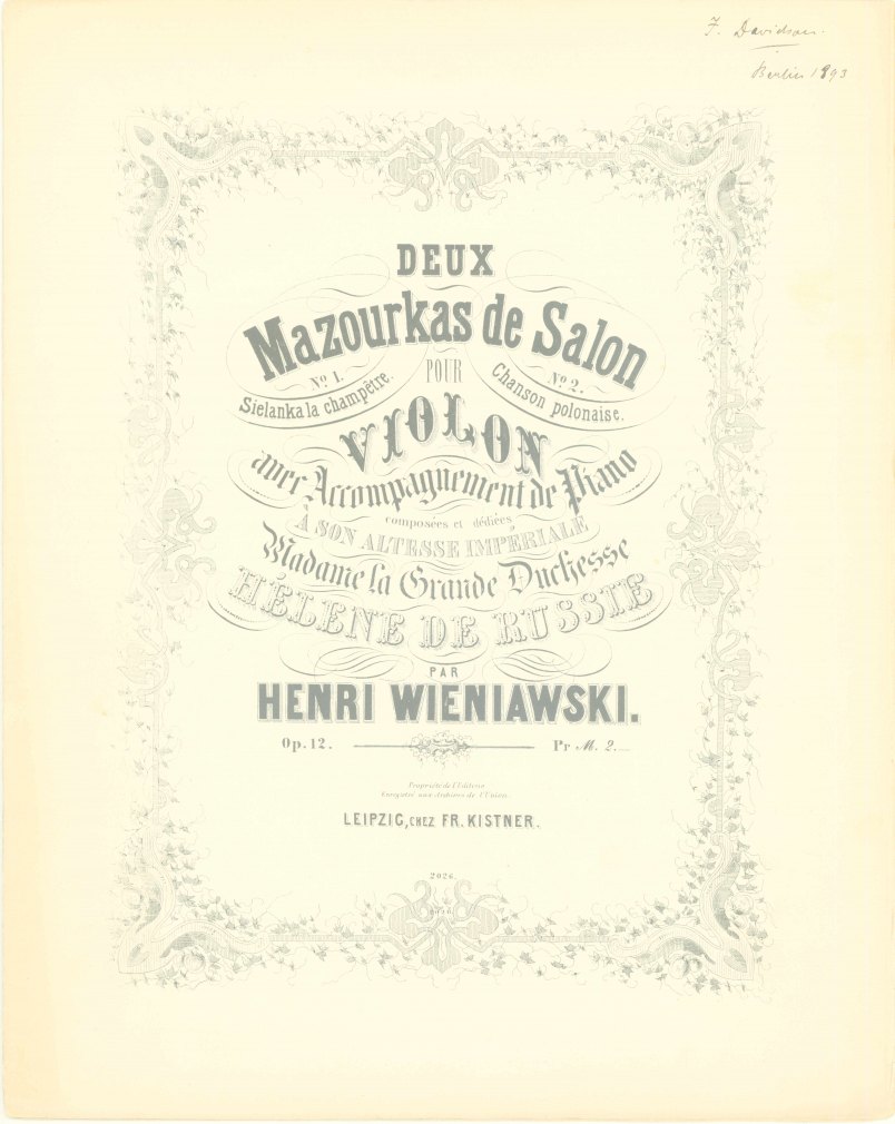 Wieniawski, Henryk - 2 Mazurkas caractéristiques pour Violon avec