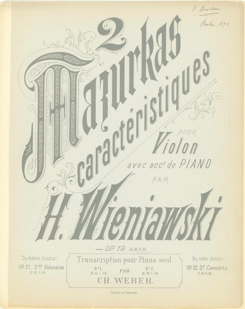 Wieniawski, Henryk - 2 Mazurkas caractéristiques pour Violon avec