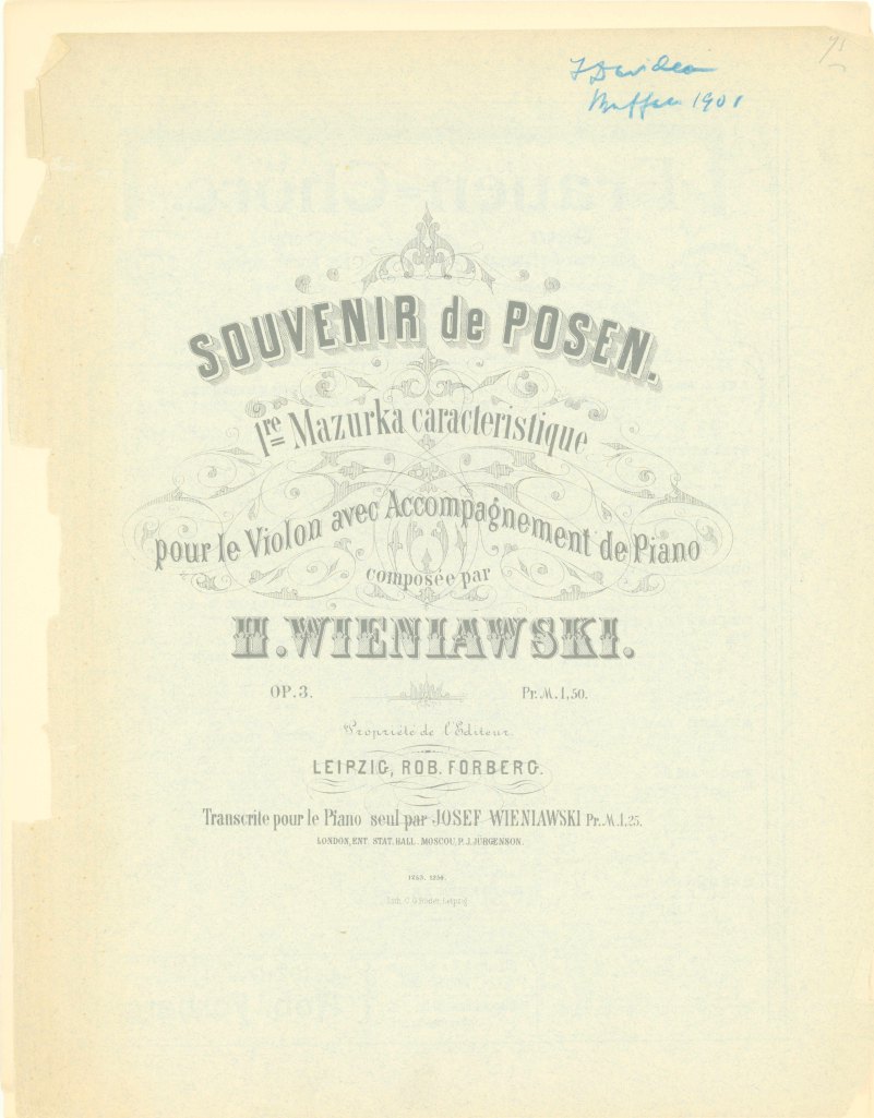 Wieniawski, Henryk - Souvenir de Posen. 1re Mazurka caracteristique