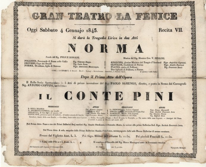 Bellini, Vincenzo - Rare Venetian Broadside of Norma