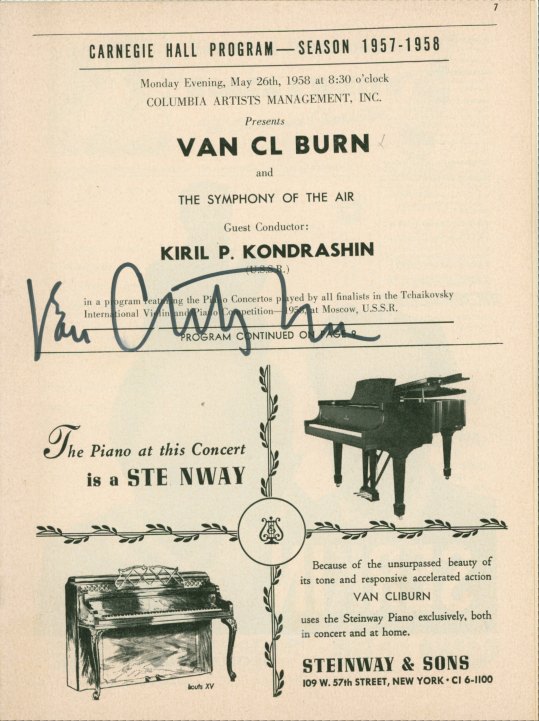 Cliburn, Van - Program Booklet Portrait Signed "Van Cliburn".