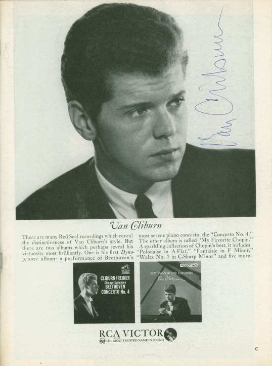 Cliburn, Van - Program Booklet Portrait Signed "Van Cliburn".