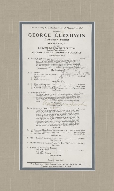 Gershwin, George - A Program of Gershwin Successes Signed <i>George