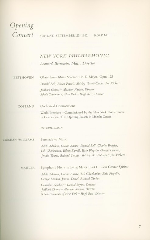 LINCOLN CENTER - OPENING WEEK PROGRAM