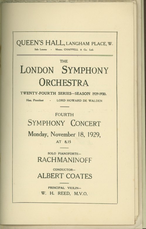 Rachmaninoff, Sergei - Program of Piano Concerto No. 4 with