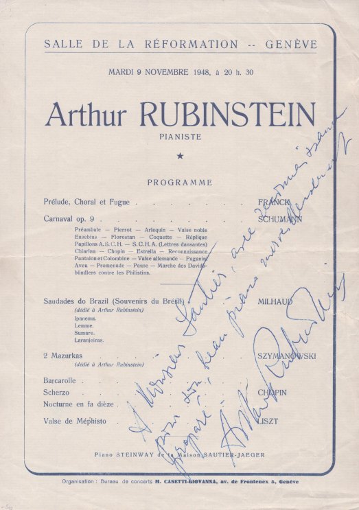 Rubinstein, Arthur - Concert Program Inscribed and Signed <i>Arthur