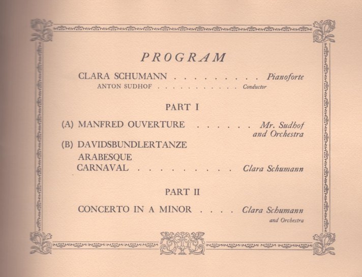 Schumann, Clara - Prop concert program from MGM Hepburn Film <i>Song of