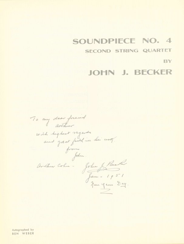 Becker, John J. - Soundpiece No. 4. Second String Quartet.