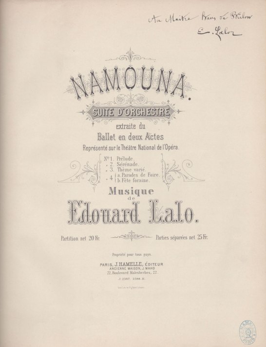 LALO & VON BÜLOW - Lalo, Édouard - Namouna. Suite d'Orchestre,