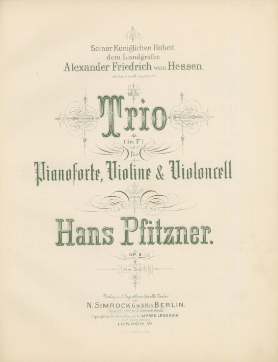 PFITZER-SIGNED TRIO WITH AMQ - Pfitzner, Hans - Trio for Violin, Cello
