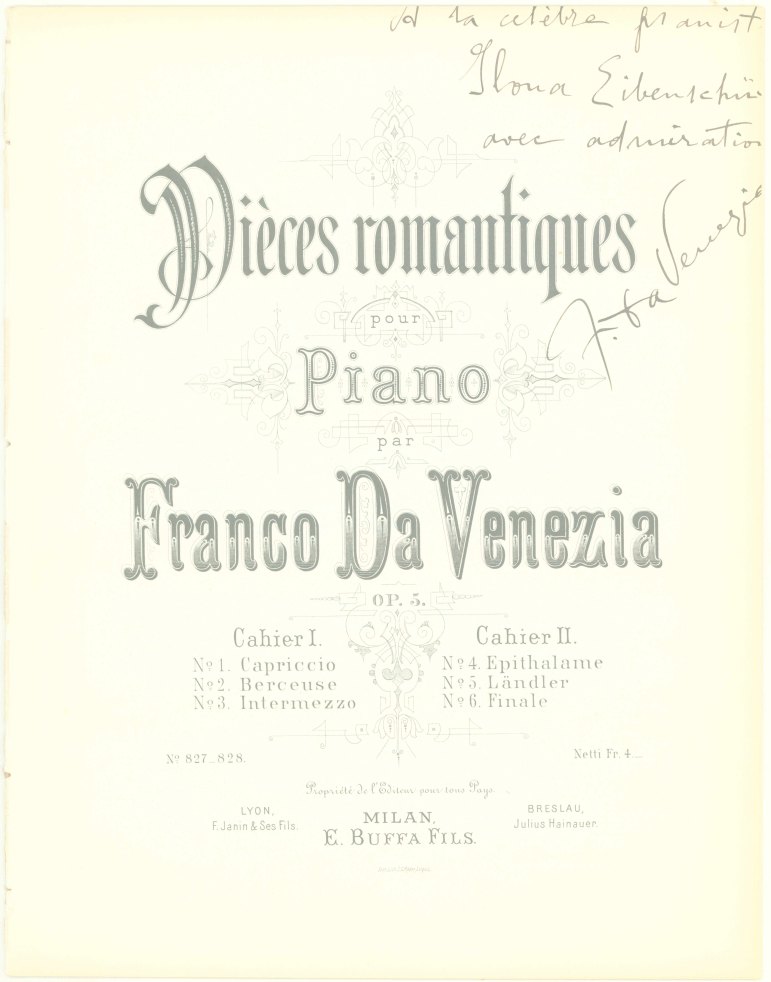 Venezia, Franco da - Pièces romantiques pour Piano. Op. 5. Cahier I.